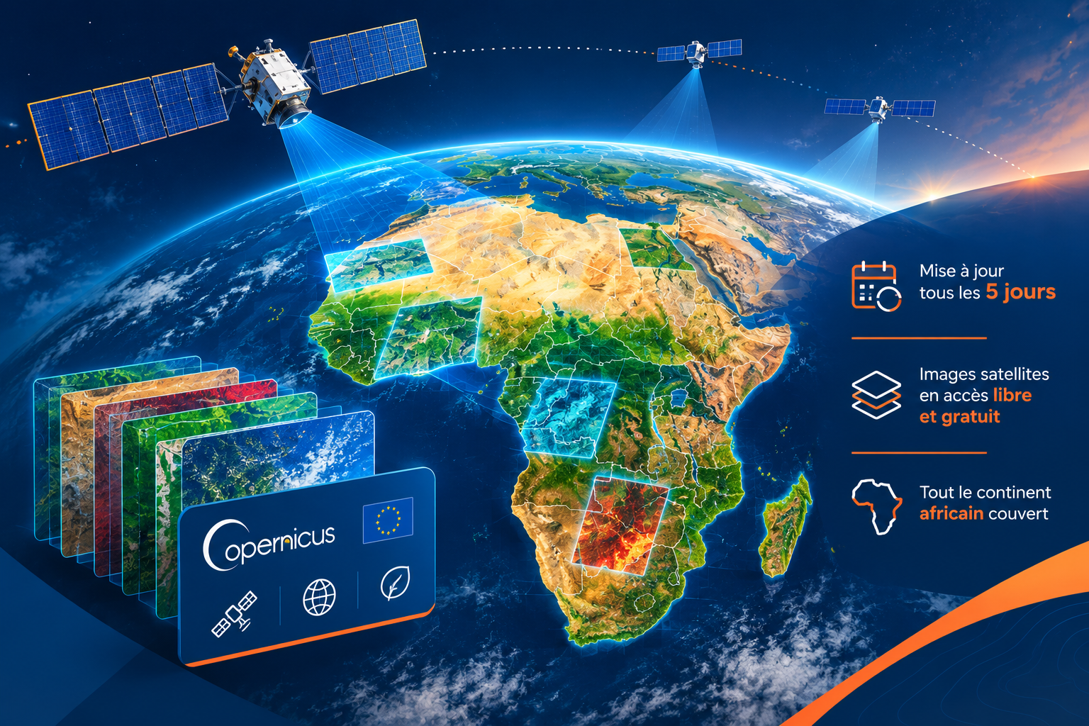 Satellite d'observation survolant un territoire
